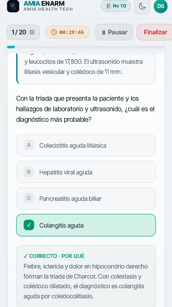 Pregunta del simulador de AMIA ENARM respondida, con la explicación de la respuesta correcta.